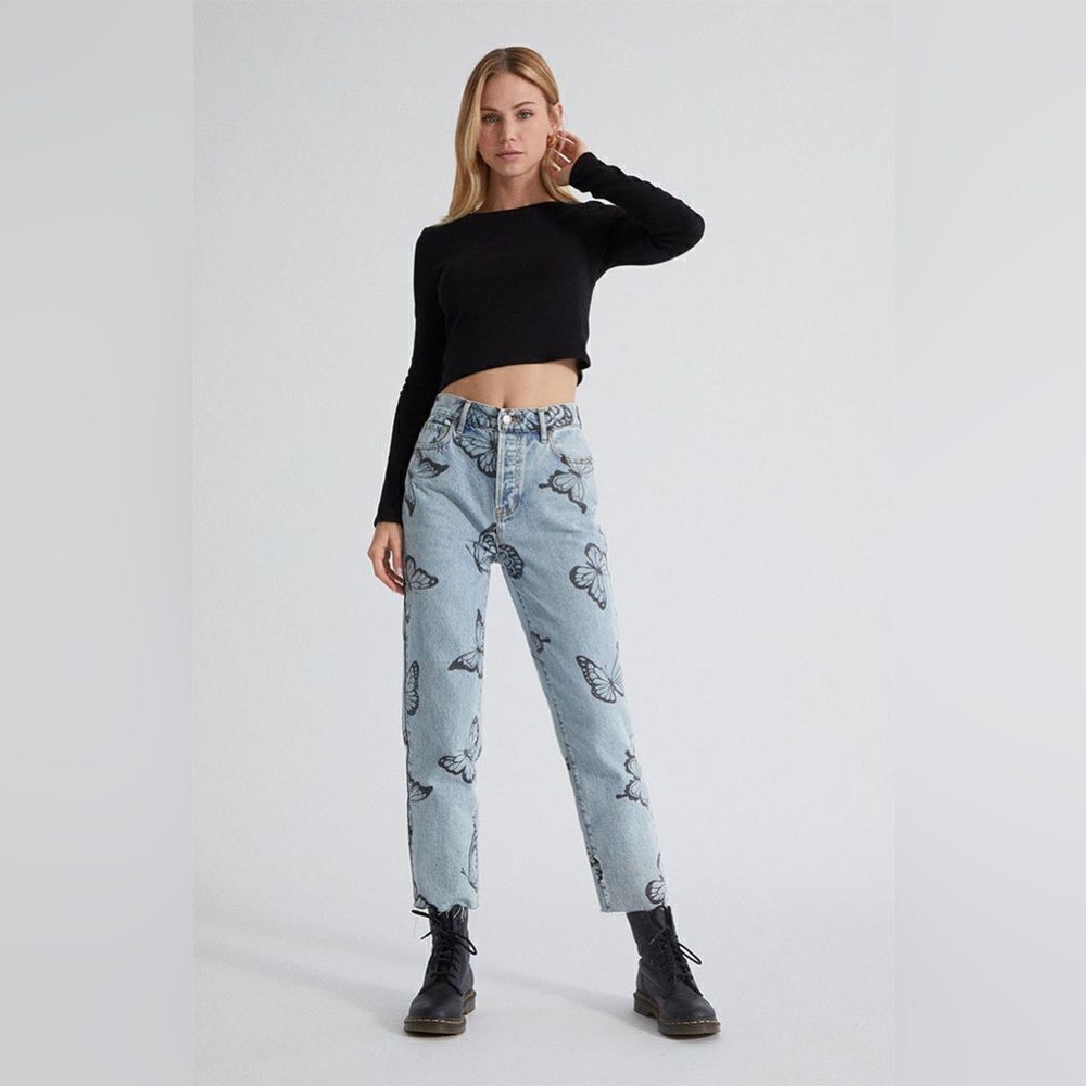PacSun Eco Butterfly High Waisted Straight Leg Jeans size 26 - Picture 2 of 12